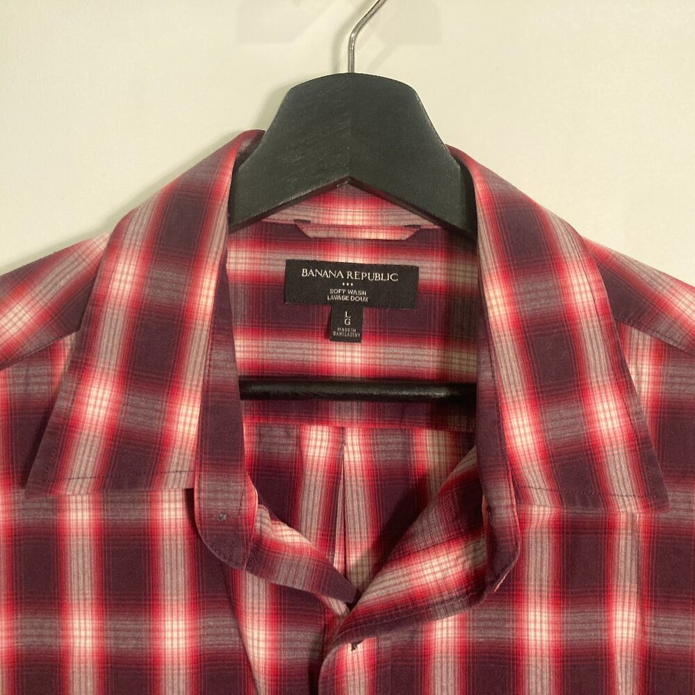 Large Men's Banana Republic Red and White Plaid Shirt - Picture 2 of 4